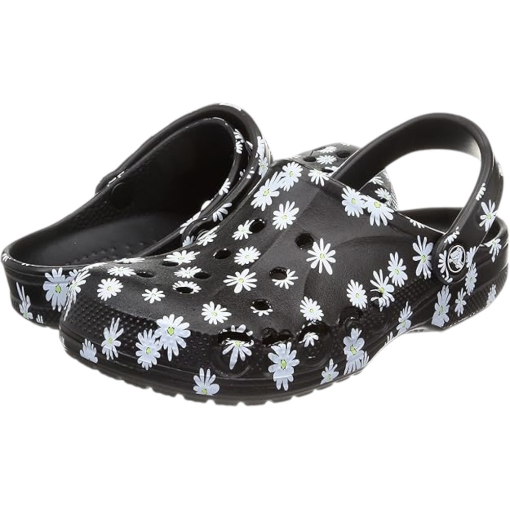 Crocs Adult Baya Daisy Black Slip On Clogs Men's Size 11 / Women's Size 13